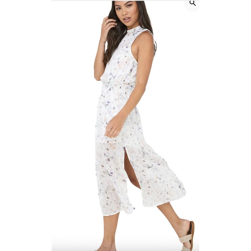 Bella Dahl Cream Ivory Floral Print Sleeveless Maxi Dress Small